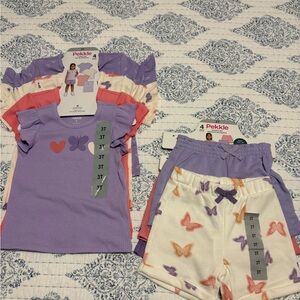 Pekkle Toddler 4-Piece Butterfly Tee & Shorts Set - Purple, Cream, Coral